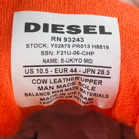 DIESEL Size 10.5 S Ukiyo Mid White Orange Yellow Color Block Leather High Top Sneakers