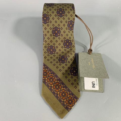BOGLIOLI Black Olive Green Squares Silk Tie