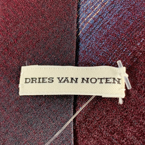DRIES VAN NOTEN Burgundy Beige Diagonal Stripe Silk Tie