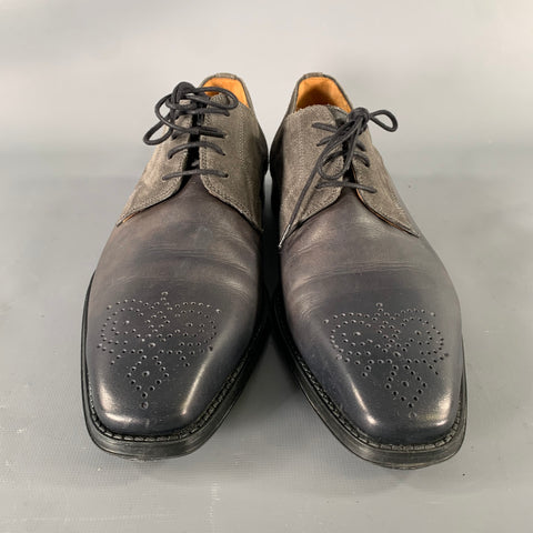 MAGNANNI Size 9.5 Grey Gunmetal Mixed Patterns Mixed Fabrics Lace Up Shoes