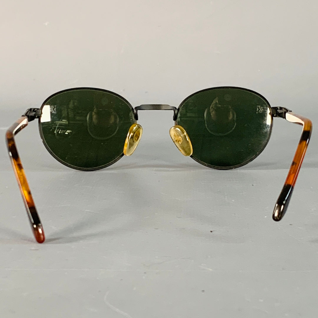 PERSOL Black Tortoiseshell Metal Round Sunglasses