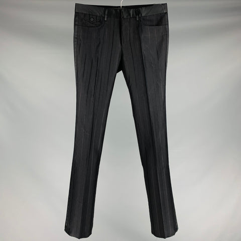 GUCCI Talla 32 Pantalones de vestir de esmoquin de seda y algodón con rayas negras