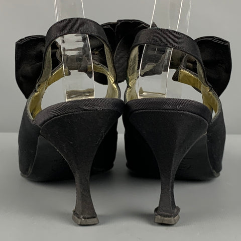 CHANEL Size 7 Black Taffeta Bow Slingback Pumps