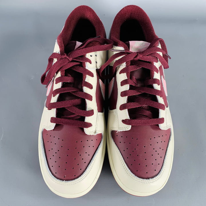 NIKE 2023 Size 11.5 Dunk Low Burgundy Cream Leather Low Top Sneakers