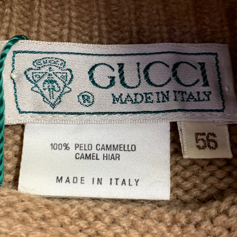 GUCCI Vintage 1980s Size 46 Tan Cable Knit Camel Hair Turtleneck Sweater