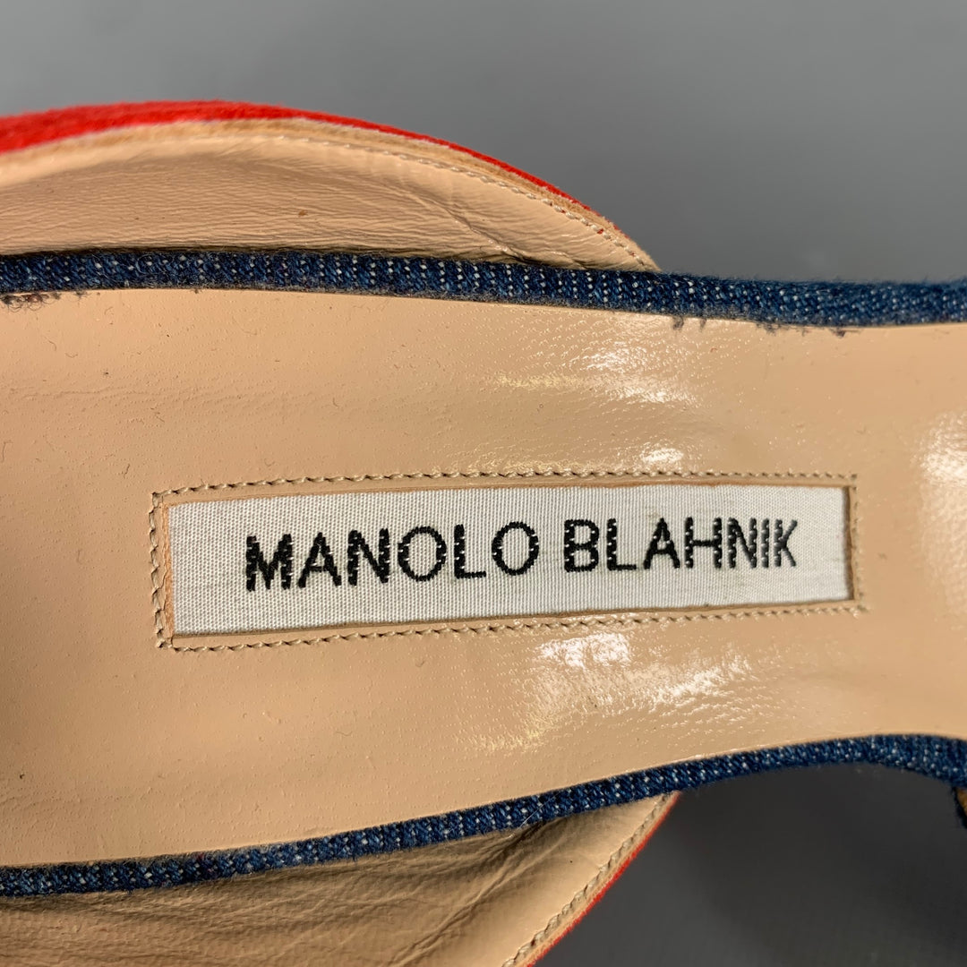 MANOLO BLAHNIK Size 9.5 Blue Red Suede Two Tone Suede Pointed Toe Pumps