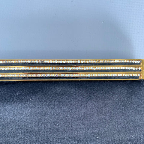 JUDITH LEIBER Black Gold Silk Rhinestones Clutch Handbag