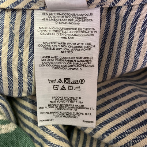 BROOKS BROTHERS Size 34 Green White Abstract Cotton Linen Casual Pants