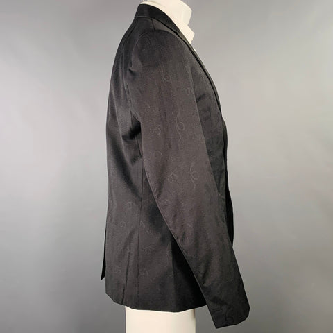 ROBERTO CAVALLI Size 40 Black Grey Snake Jacquard Wool Silk Sport Coat