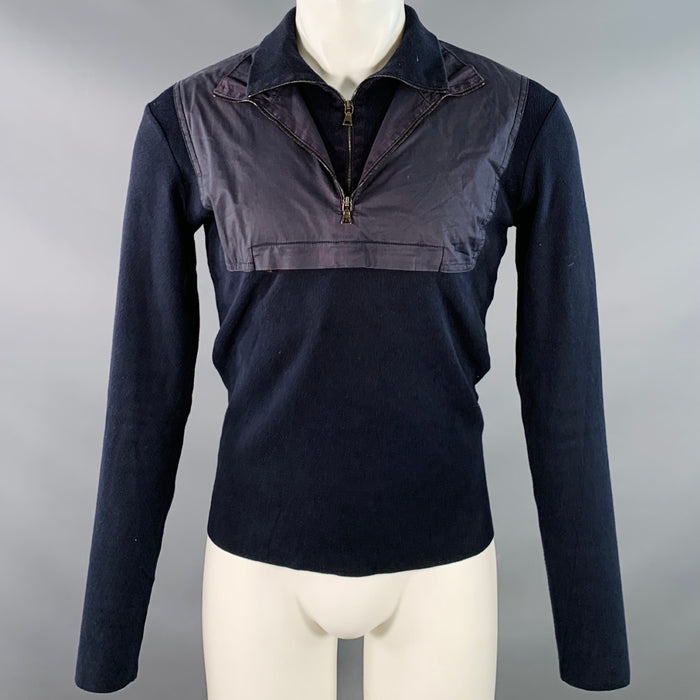 PRADA Size M Navy Cotton Layered 1/4 Zip Pullover