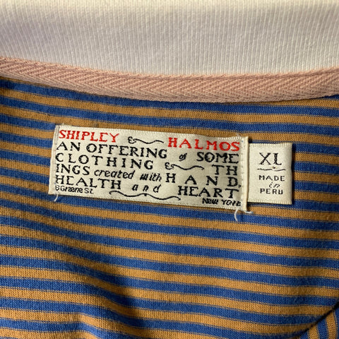 SHIPLEY and HALMOS Size XL Blue Orange White Stripe Cotton Ribbed Polo