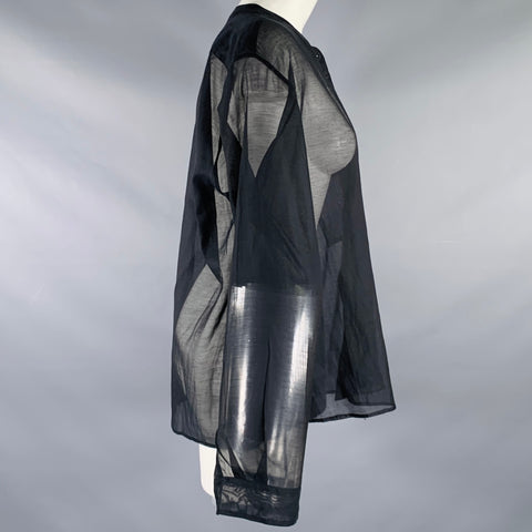 LECLAIREUR PARIS Size S Black Cotton Silk Collarless Blouse