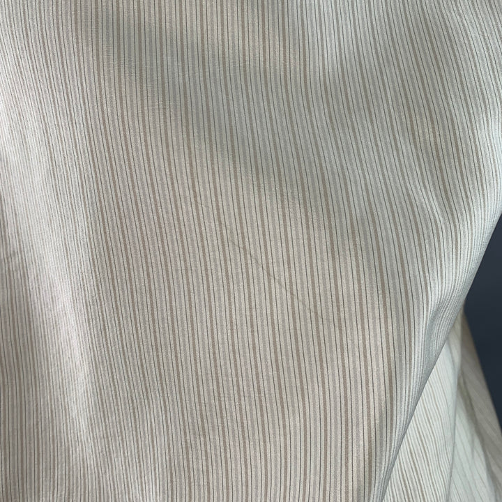 PRADA Size S White Beige Stripe Silk Curved Cutaway One Pocket Long Sleeve Shirt