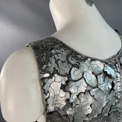 MARC JACOBS Size 0 Silver Grey Leather Floral Cut Out Sleeveless Dress Top