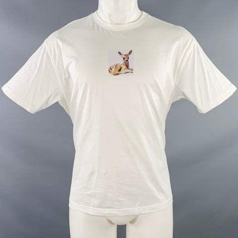 BURBERRY Size M White Brown Baby Deer Print Cotton Crew Neck T-shirt