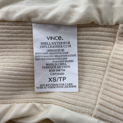VINCE Chaqueta de moto de cuero de algodón crema talla XS