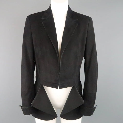 AKRIS Size 10 Black Suede & Wool Zip Off Sport Coat Jacket AKRIS