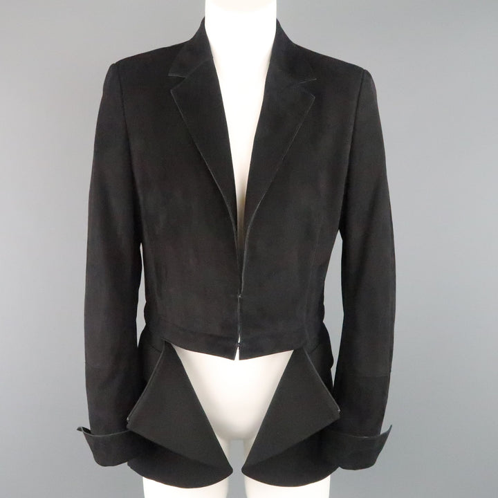 AKRIS Size 10 Black Suede & Wool Zip Off Sport Coat Jacket