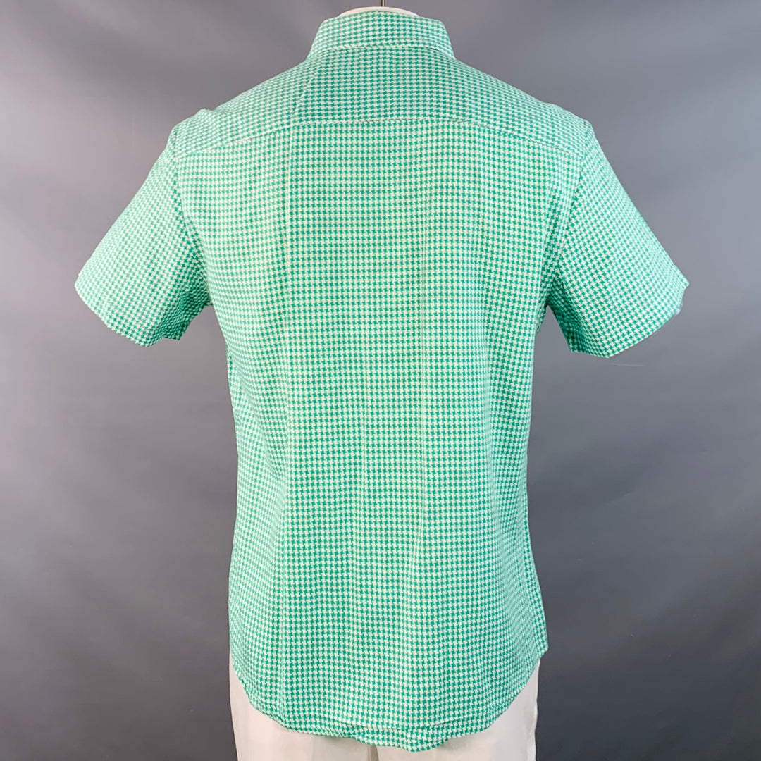 MR TURK Size L Green White Houndstooth Cotton One Pocket Short Sleeve Shirt