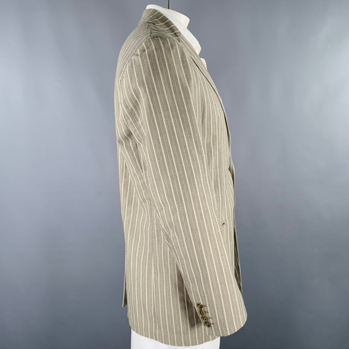 VESTIMENTA Size 42 Taupe White Stripe Cotton Notch Lapel Sport Coat