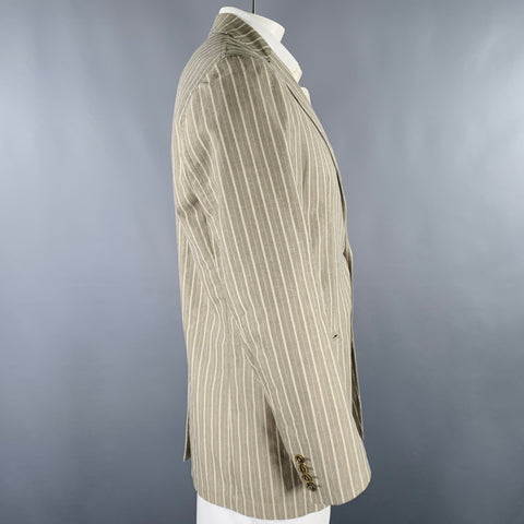 VESTIMENTA Size 42 Taupe White Stripe Cotton Notch Lapel Sport Coat