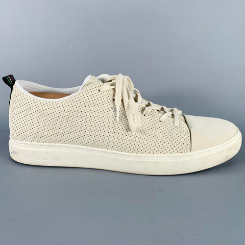PS by PAUL SMITH Size 12 Grey Stone Perforated Leather Cap Toe Sneakers