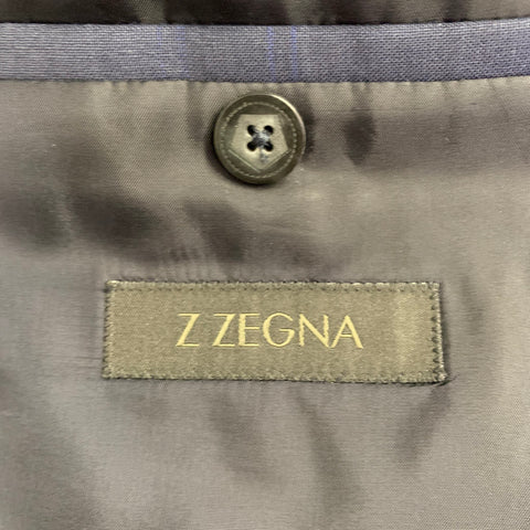 Z ZEGNA Size 46 Regular Navy Blue Plaid Wool Notch Lapel Suit
