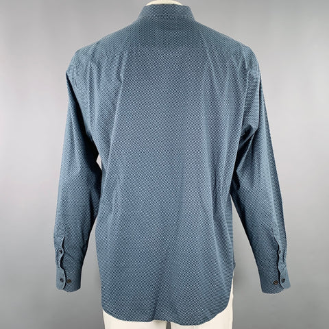 EMPORIO ARMANI Size XXL Blue Black Herringbone Long Sleeve Shirt