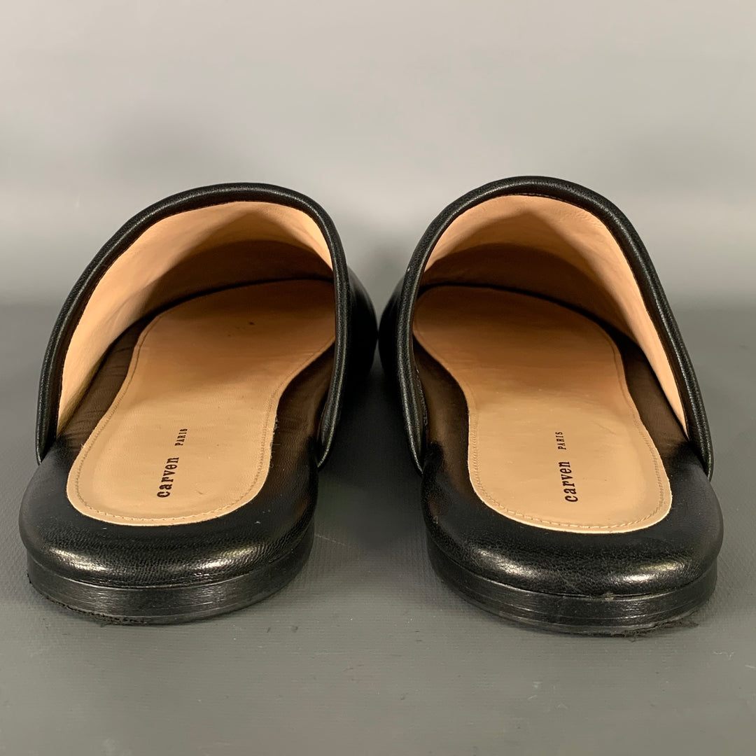 CARVEN Size 10 Black Leather Lambskin Slippers Flats