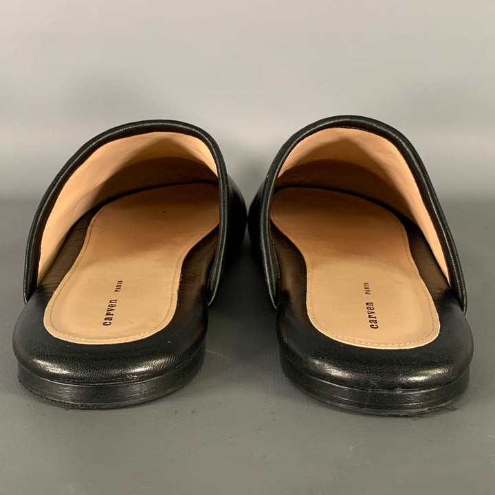 CARVEN Size 10 Black Leather Lambskin Slippers Flats