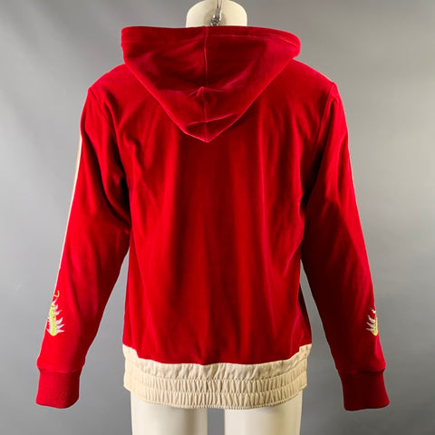 GUCCI Size M Red Cream Cotton Hooded Sweatshirt