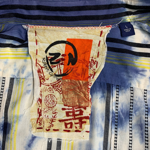 ROBERT GRAHAM Size L White Blue Yellow Stripe Cotton Long Sleeve Shirt