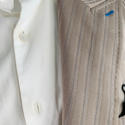 ASTOR & BLACK Size 46 Blue Taupe Stripe Single Breasted Peak Lapel Sport Coat