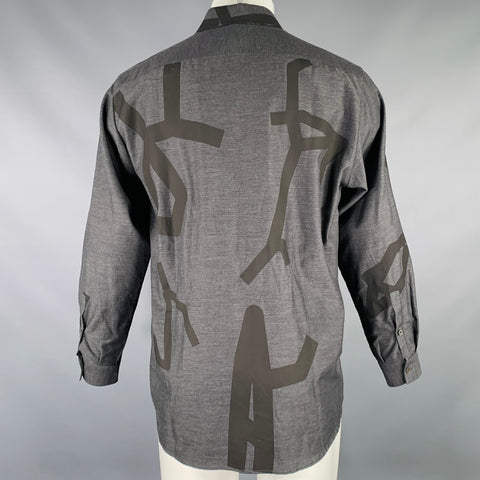 WOOYOUNGMI Size M Grey Black Graphic Cotton Button Up Long Sleeve Shirt