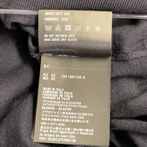 PRADA Size L Black Virgin Wool Jersey Long Sleeve Polo