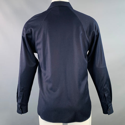 Chemise à manches longues EMPORIO ARMANI en laine mélangée bleu marine, taille S