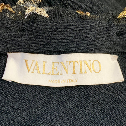 VALENTINO Size M Black Gold Viscose Blend Stars Applique Short Sleeve Dress