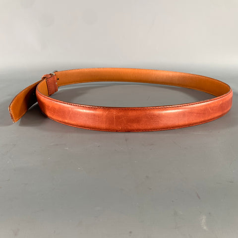 LONGHI Size 38 Brown Mahagony Crackled Leather Belt