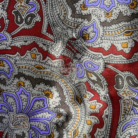 VINTAGE Navy Burgundy Grey Paisley Cashmere Silk Fringe Scarf