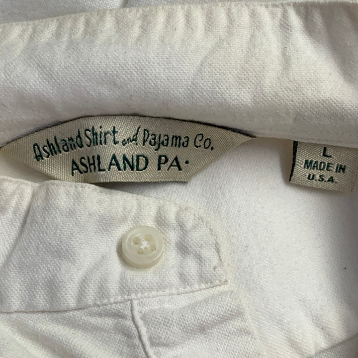 ASHLAND SHIRT & PAJAMA CO. Size L White Cotton Half Placket One Pocket Long Sleeve Shirt
