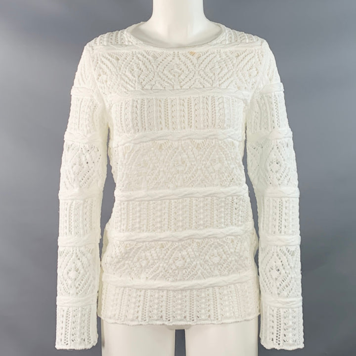 COMME des GARCONS 2022 Size S White Textured Knit Polyester Crew Neck Sweater