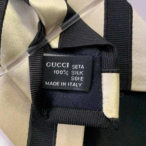 GUCCI  One Size Cream Black Diagonal Silk Tie