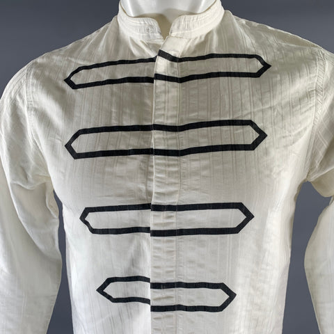 EMPORIO ARMANI Size S White Black Geometric Cotton Blend Long Sleeve Shirt