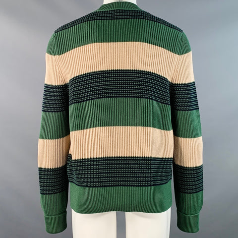 DUNHILL Size M Green Beige Stripe Cotton Crew Neck Sweater