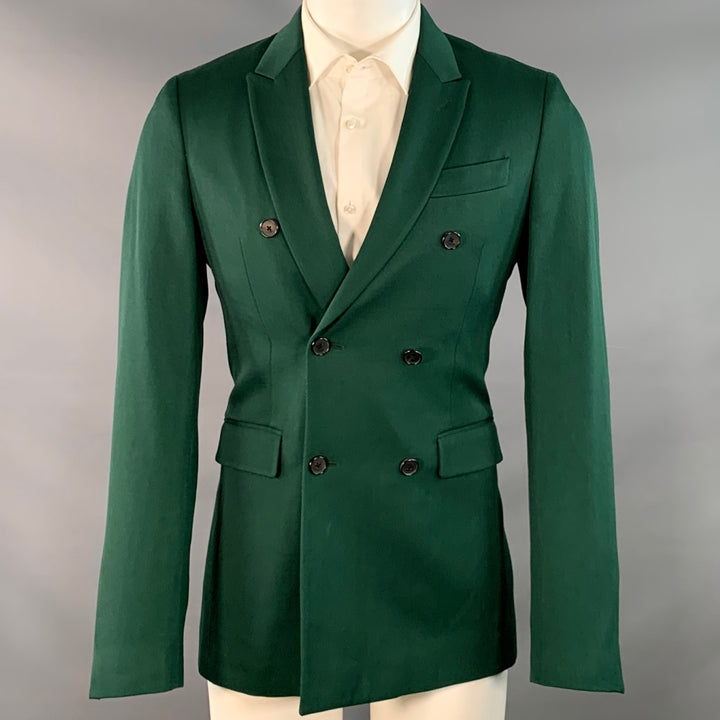 CALVIN KLEIN 205W39NYC Size 36 Green Wool Twill Double Breasted Peak Lapel Sport Coat