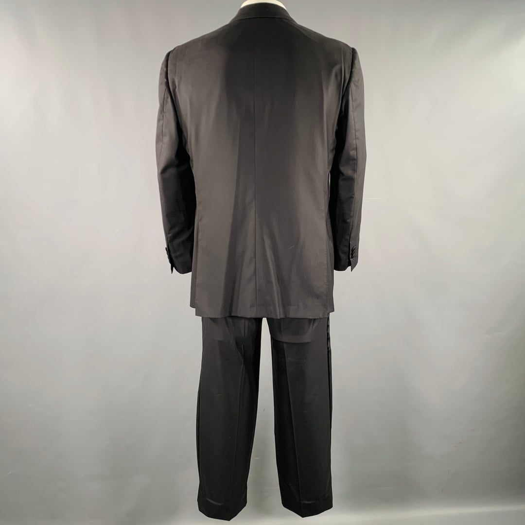 KITON Size 44 Black Wool Peak Lapel Single Button Tuxedo