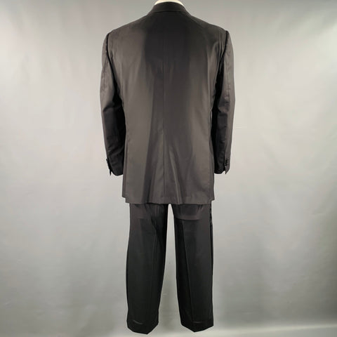 KITON Size 44 Black Wool Peak Lapel Single Button Tuxedo