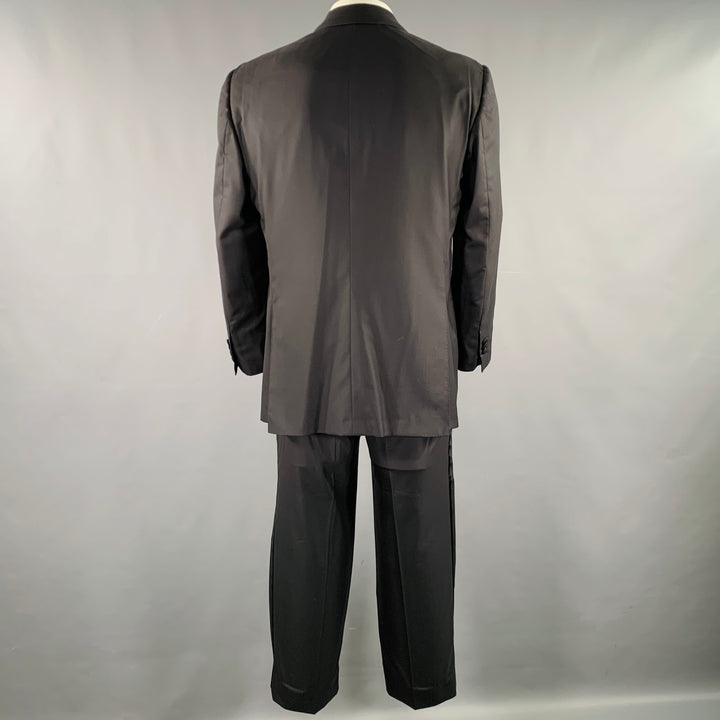 KITON Size 44 Black Wool Peak Lapel Single Button Tuxedo