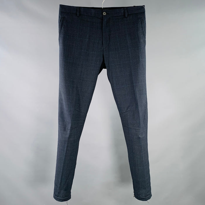 LANVIN Size 32 Navy Plaid Wool Ankle Zip Flat Front Dress Pants