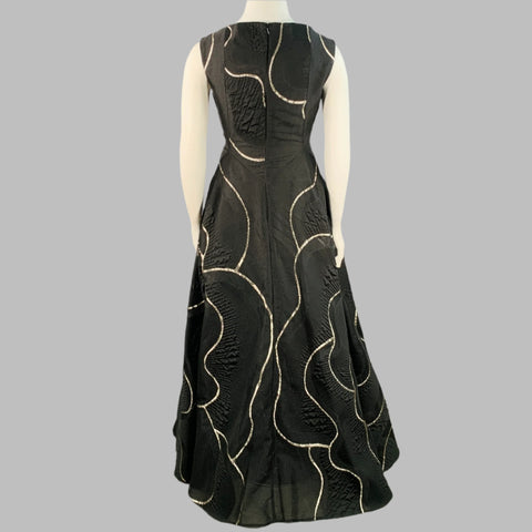 TALBOT RUNHOF Size 14 Black Gold Polyester Blend Sleeveless Evening Gown